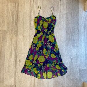 Ella Moss for Anthropologie Rosa Floral Strappy Silk Chiffon Dress